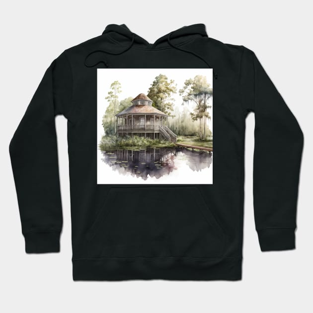 Watercolor Bayou Cabin Hoodie by Abili-Tees